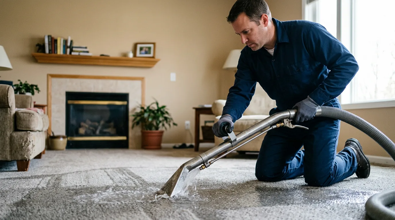 Water damage restoration technician working near Farley, MO